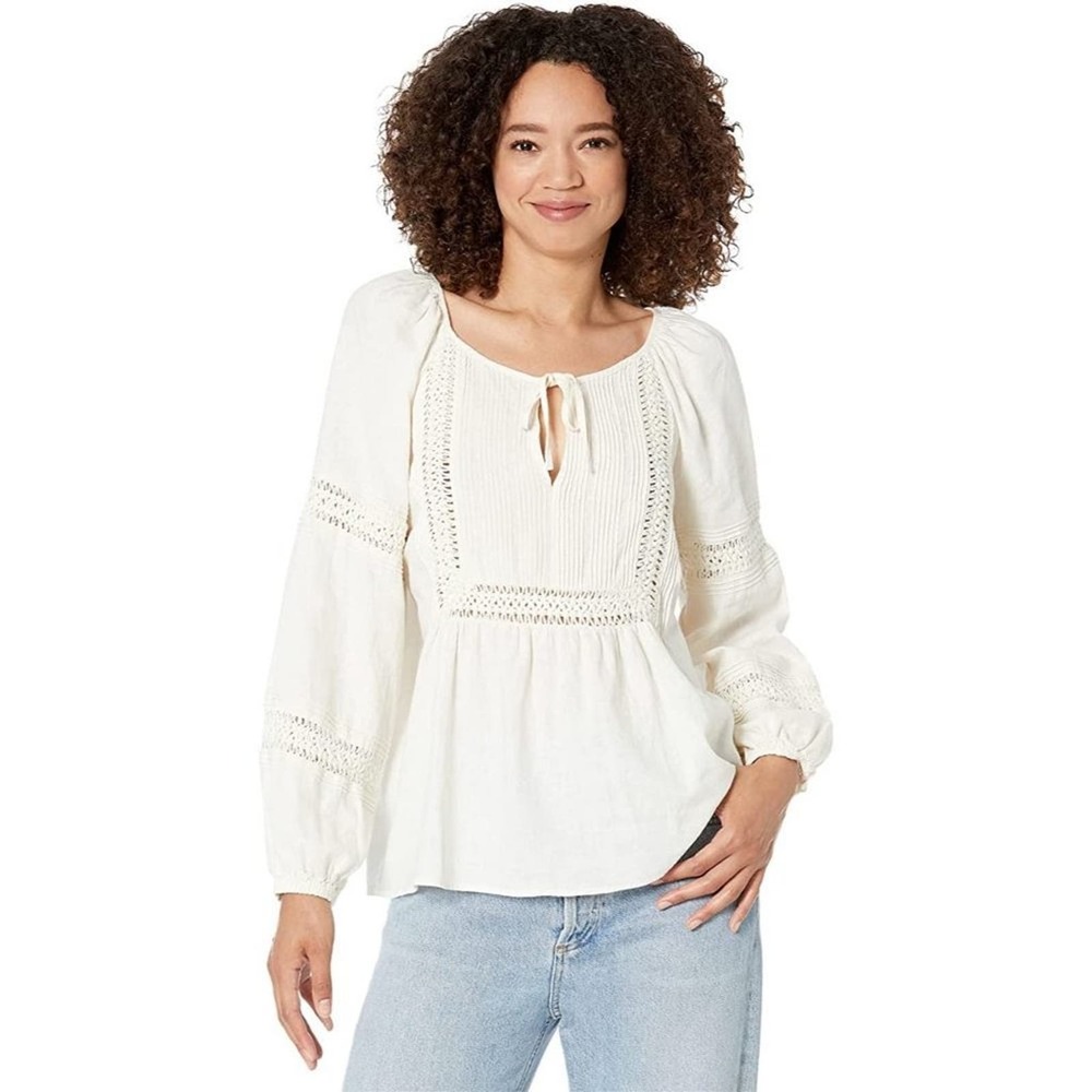 New Madewell Linen-Blend Pintuck Peasant Top XXL (FLAW-SeePhotos)